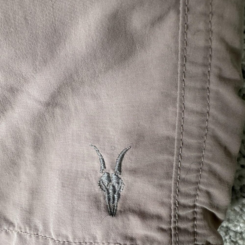 AllSaints Shorts Mens Small Taupe Ramskull Swim Trunks Mesh Lined Elastic Waist - Picture 4 of 9